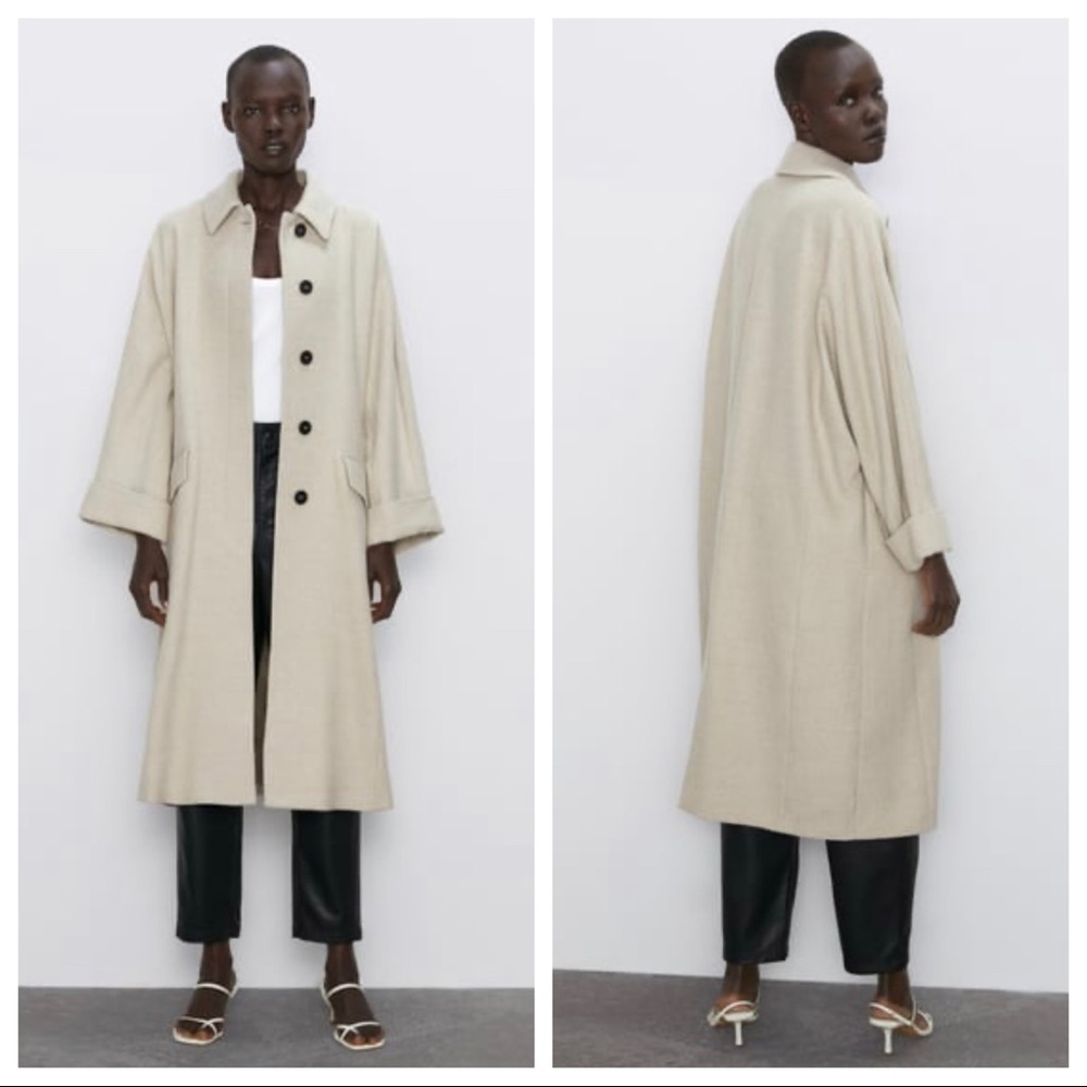 NWT. Zara Light Tan Wool/Cotton Blend Coat. Size S